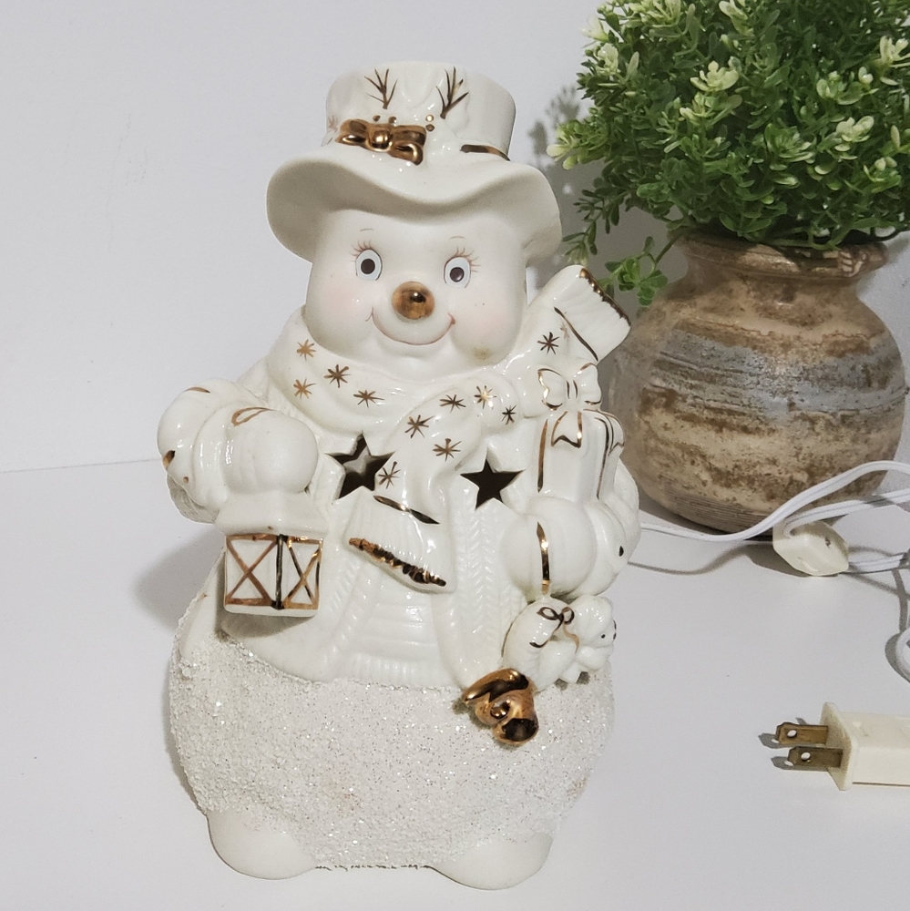 Ceramic Snowman Lamp Night Star Christmas